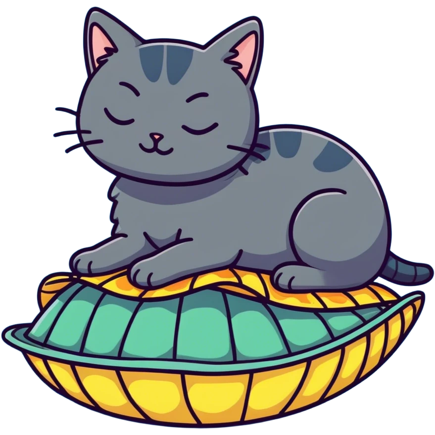 Lazy cat on a blue turtle  emoji