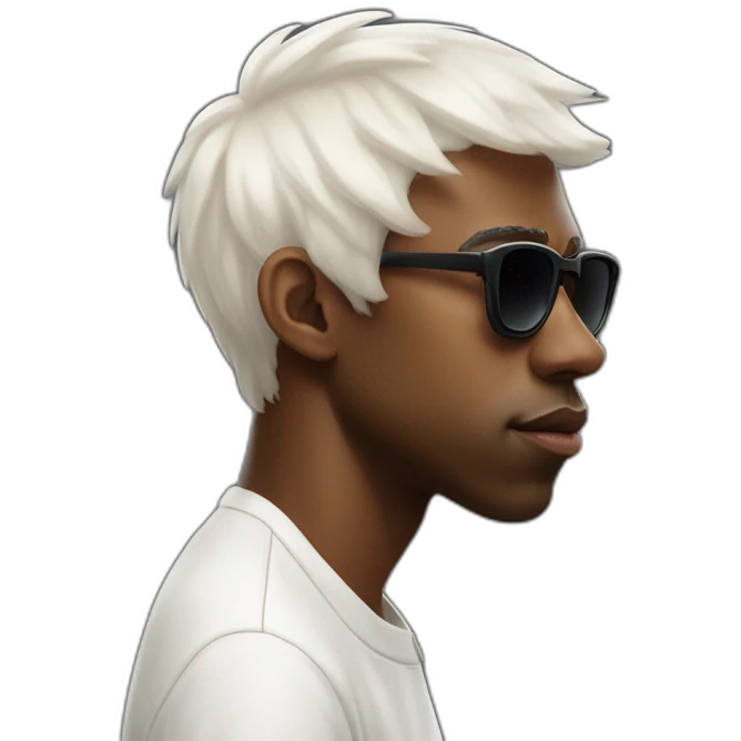 tyler the creator with a short white wig and dark sunglasses looking looking slightly annoyed side view emoji