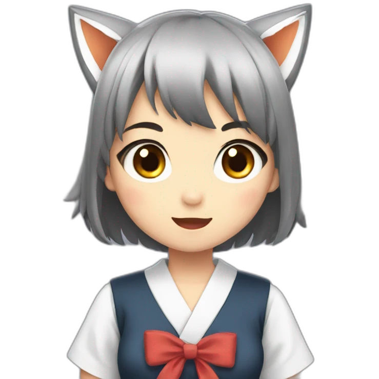 Surprised black haired fox girl in Japanese school uniform emoji