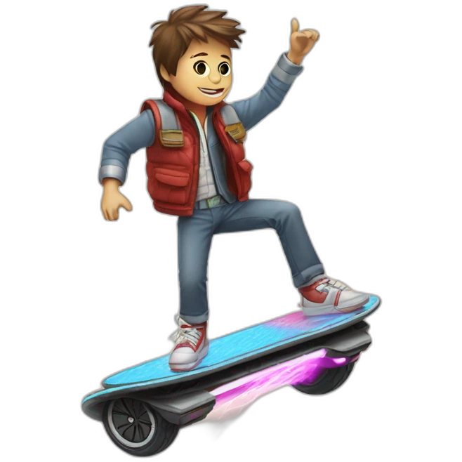 Marty Mcfly on a flying hoverboard emoji