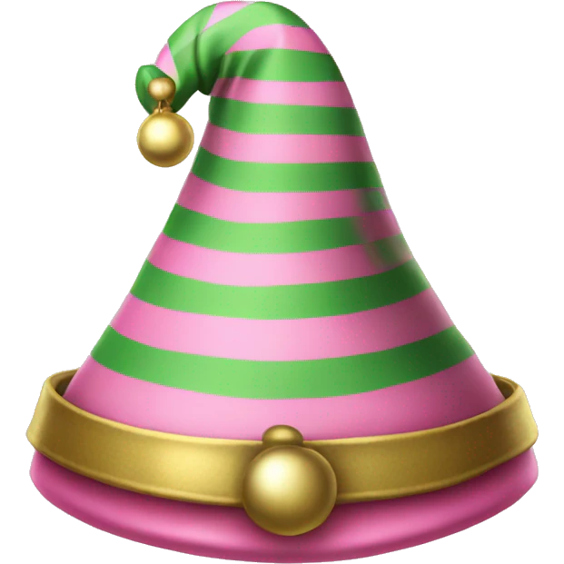 Realistic isolated pink and green Striped elf hat with bells. emoji