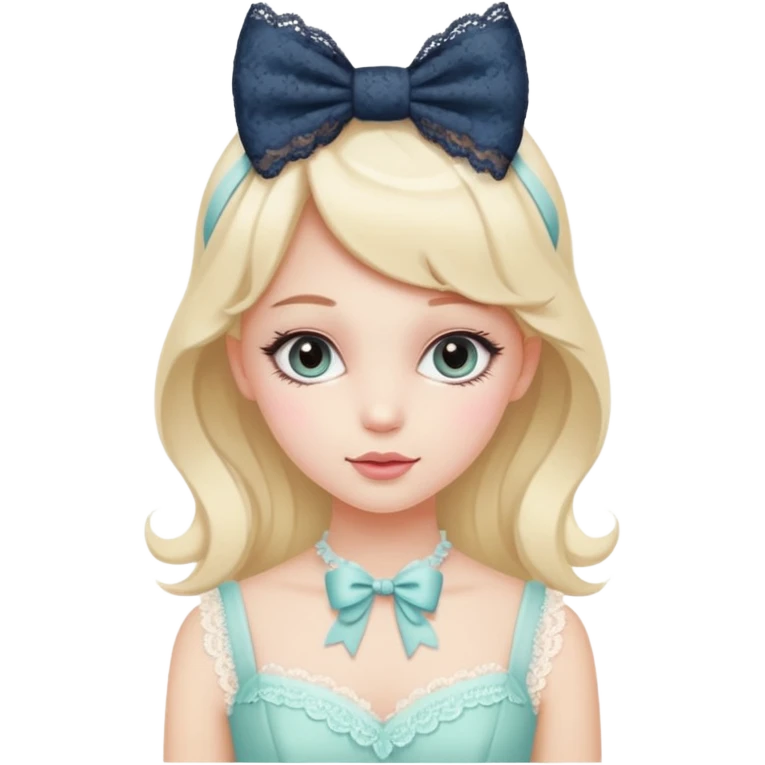 coquette girl, soft pastel colors, bows, lace, feminine, cute emoji