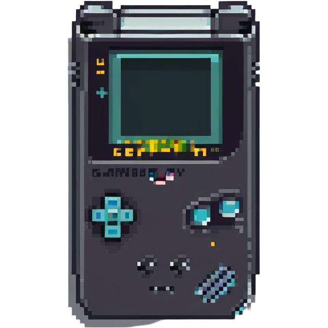 A retro pixel art GameBoy game cartridge with vibrant colors emoji