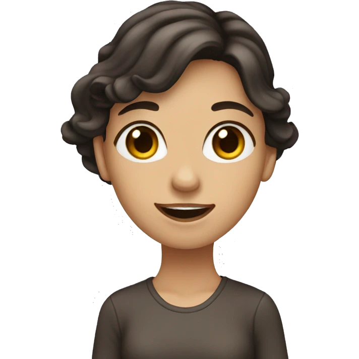 female waving with dark brown hair and brown eyes long wavy hair emoji