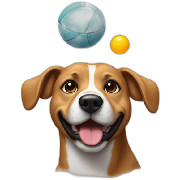 dog with tonigue out balancing a ball on his head emoji