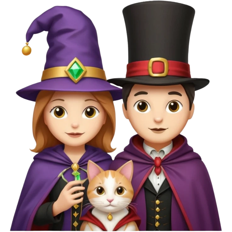 magician couple and their pet cat emoji