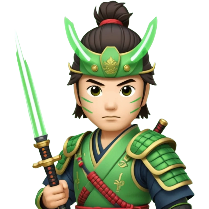 samurai with laser sword, green emoji