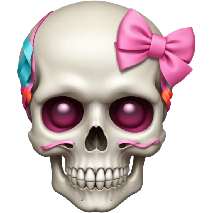 A skull with a small pink ribbon on the side of its head💀 emoji