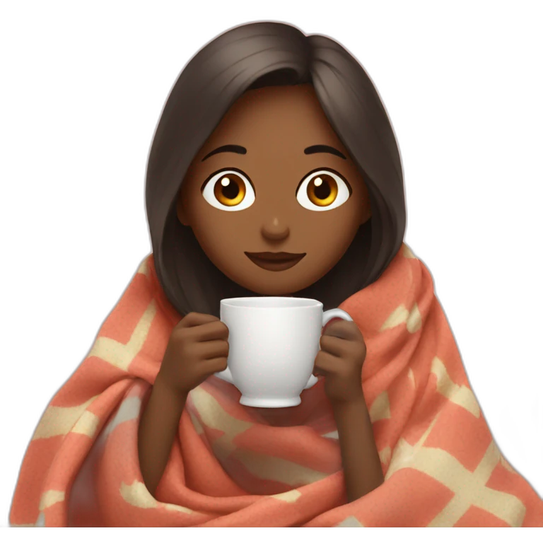 Girl drinking tea with blanket on emoji