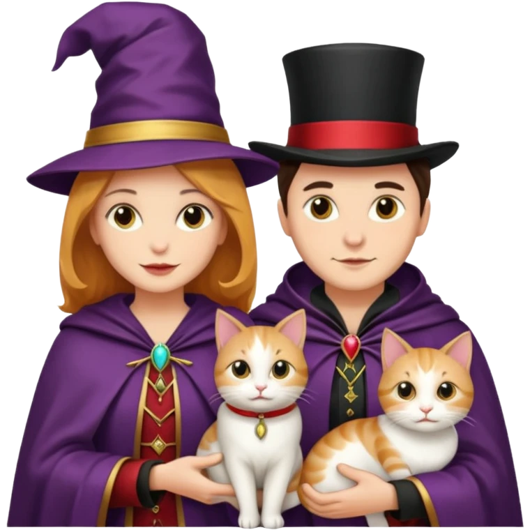 magician couple and their pet cat emoji