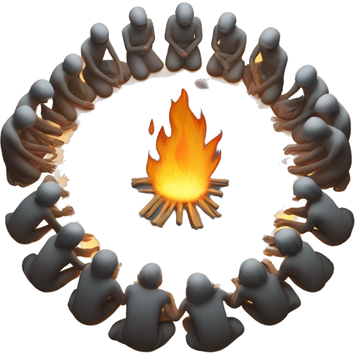 ritual with people kneeling in a circle with flame in the middle  emoji