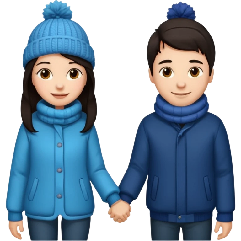 date night christmas couples, dark hair, holding hands, looking at each other, wearing a winter outfits emoji