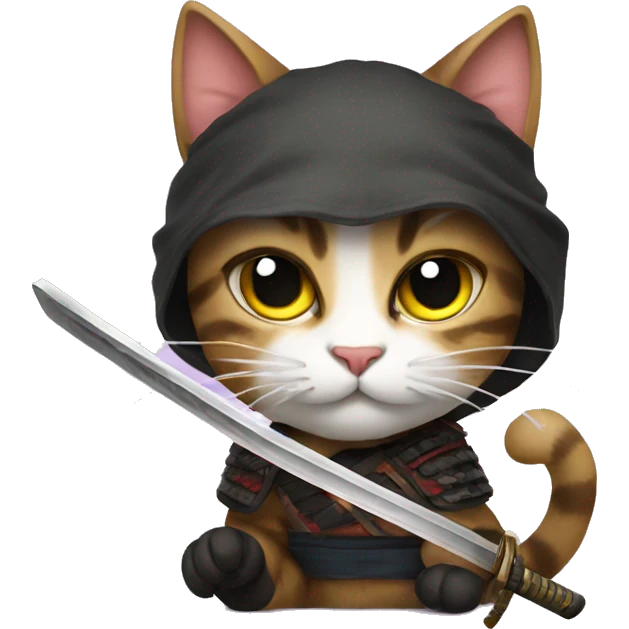 Awesome cat with katana emoji
