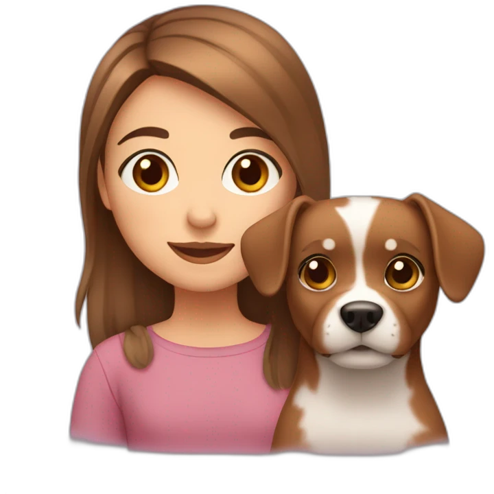 Brown eyed and haired girl with small dog emoji