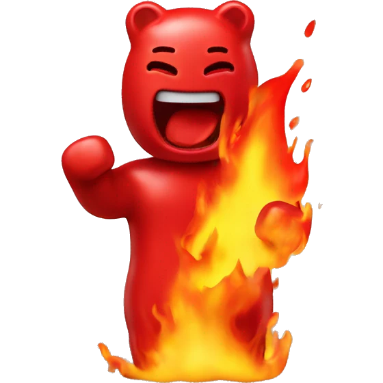 someone eating A red Gummy Bear on Fire emoji