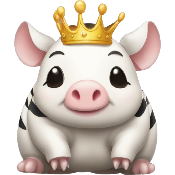 Black and white piebald chubby round armadillo pig panda centipede armadillo wearing a crown emoji