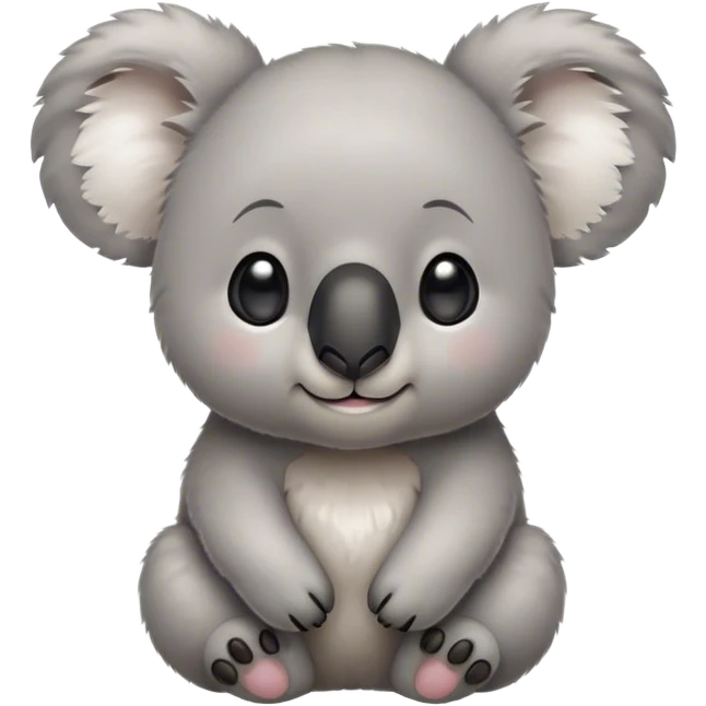 Cinematic Cute Koala Portrait Emoji, Head tilted playfully and inquisitively, featuring a fluffy grey fur with perky, rounded ears and a charming black nose, round, sparkling eyes filled with gentle curiosity, Simplified yet irresistibly adorable features, highly detailed, glowing with a warm, friendly glow, high shine, affectionate and cuddly, stylized with a touch of eucalyptus whimsy, bright and endearing, soft glowing outline, capturing the essence of a mischievous yet loving koala, so playful it feels like it could snuggle out of the screen into your arms! emoji