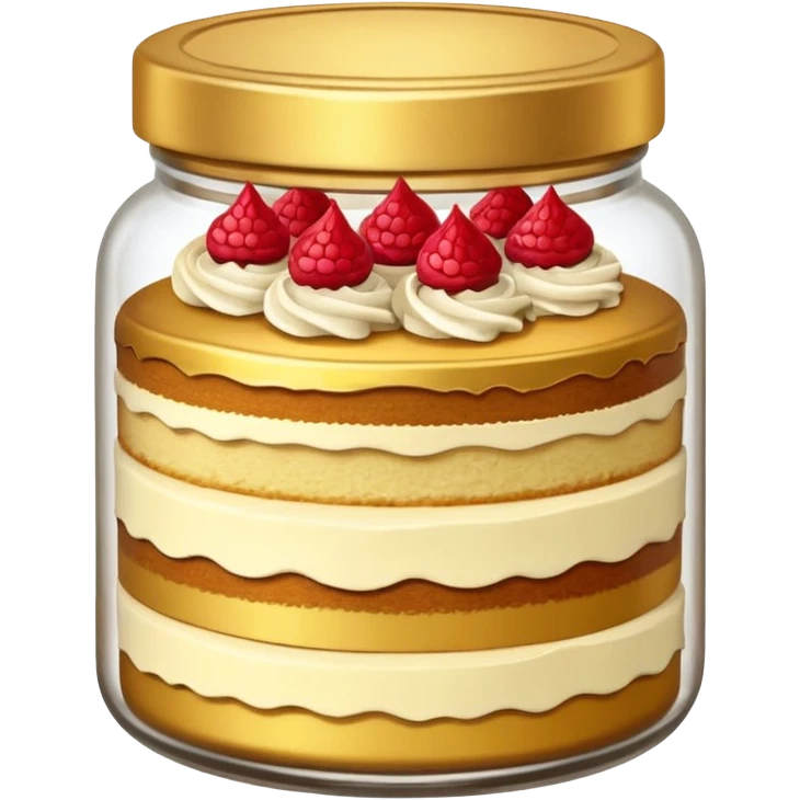 A layered small jar of cake that is gold outline black background  emoji