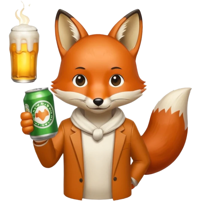 Un renard style manga qui tien une bierre marqué pmu sama emoji