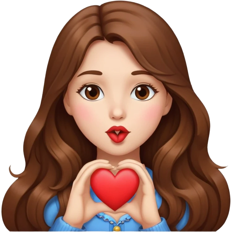 girl with long brown hair blowing a heart kiss emoji