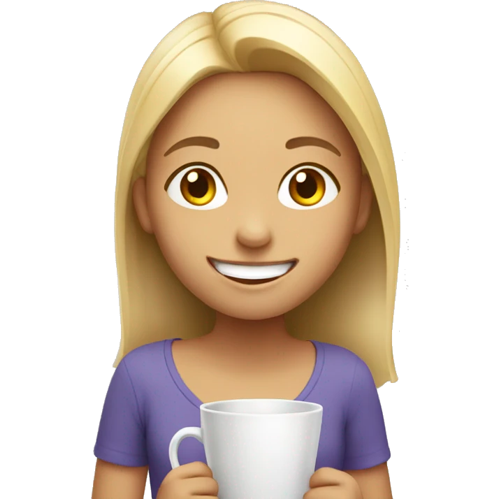 smiling girl with cup emoji