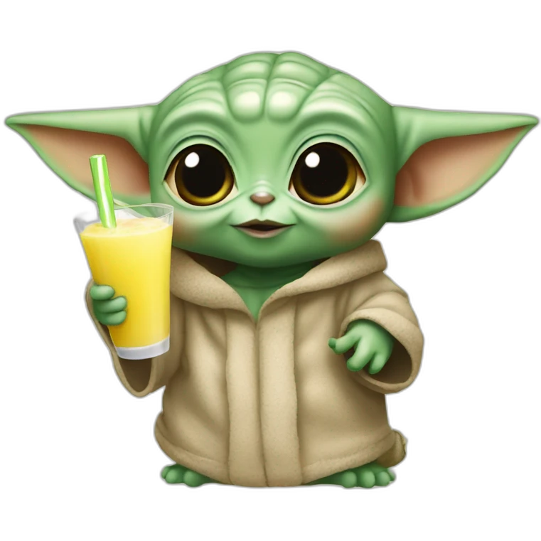 baby Yoda drinking a Pina colada with a straw emoji