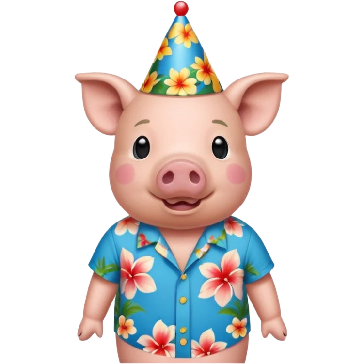 Pig with aloha shirt, birthday hat emoji