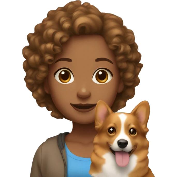 LIGHT BROWN SLIN GIRL WITH CURLY BROWN HAIR and a CORGI emoji