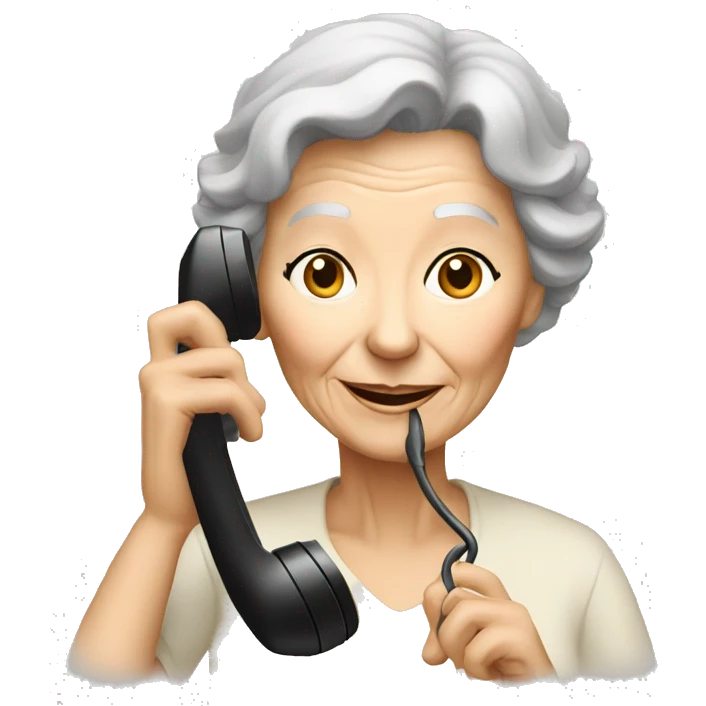 older woman ansewring the telephone emoji