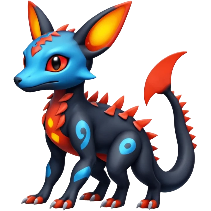 Cute Exotic Colorful Guilmon-Salandit-Umbreon-Fakémon-hybrid-creature (full body)  emoji