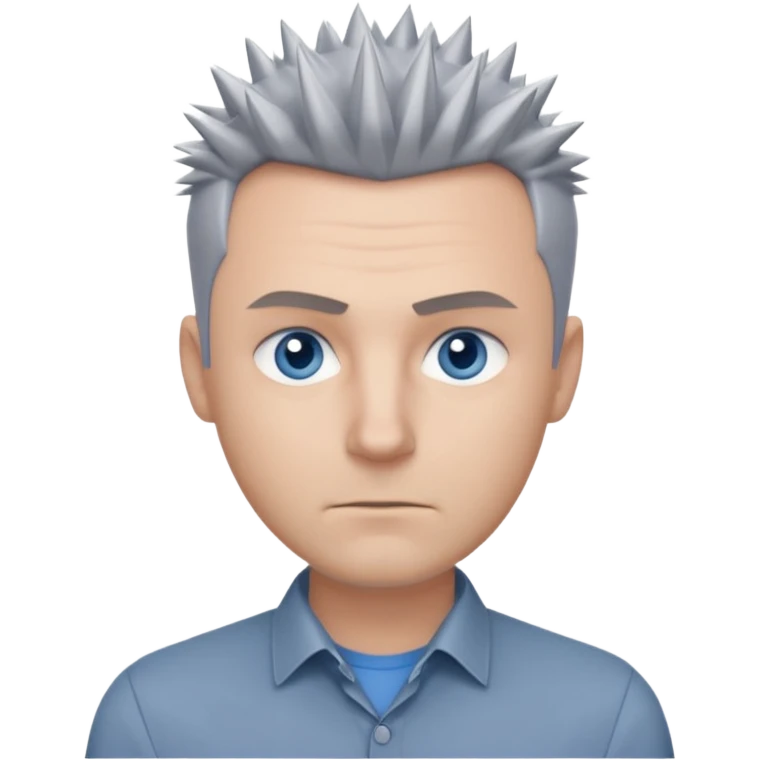 40 yr old white man short spike hair grey dress shirt blue eyes no smile emoji