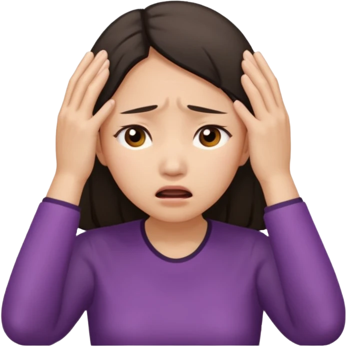 Asian woman agonizing over her head with her hands emoji