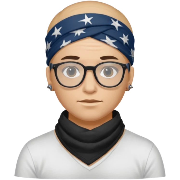 character with bandana and glasses and tattoted emoji