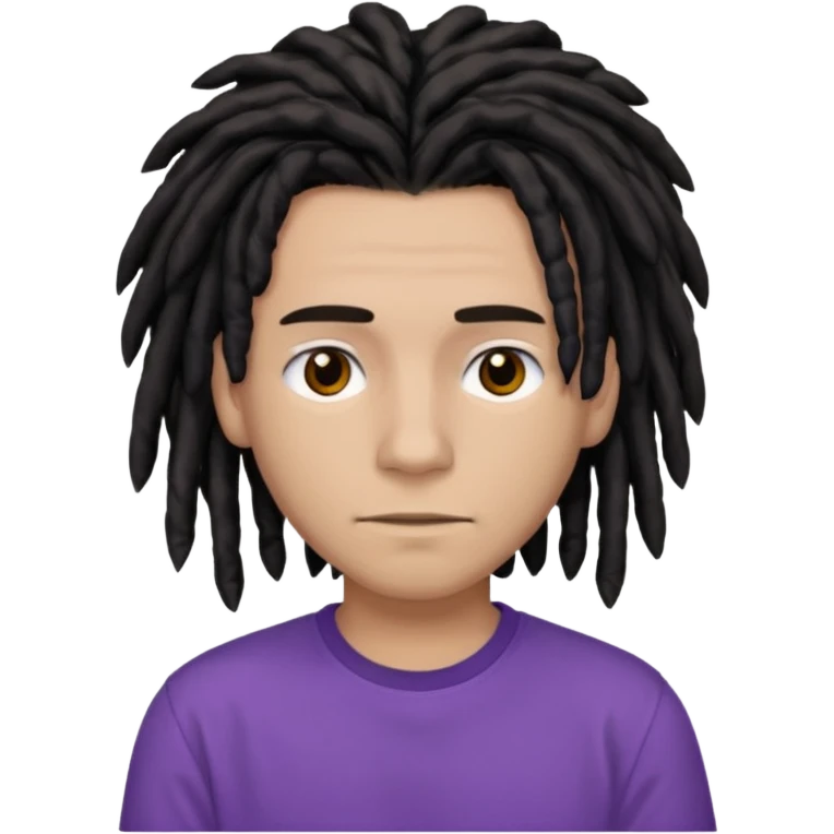 medium brown teen with black dreads and brown eyes that has a small faint mustache and purple shirt emoji