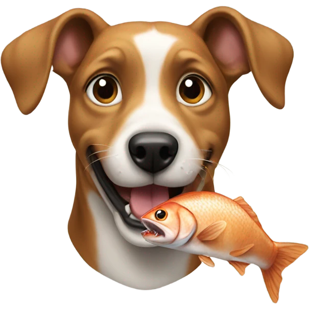 Dog eating a fish emoji