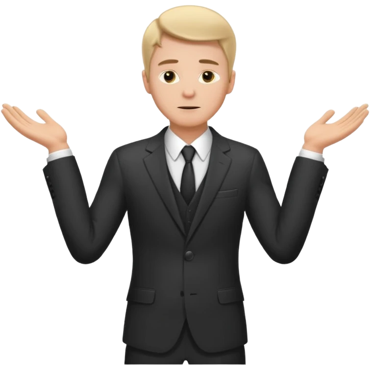 white man in formal suit spreads his arms, face thinking emoji