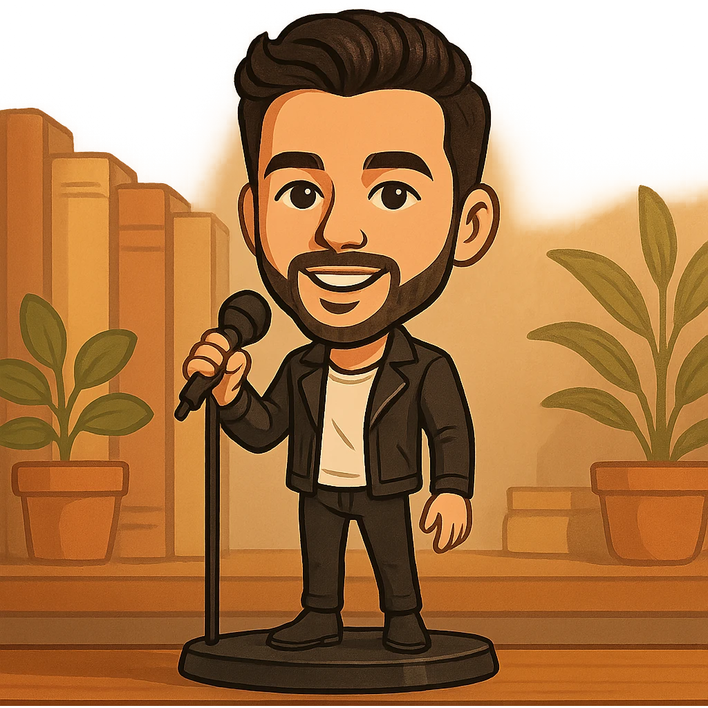 illustration of a pop singer with a microphone in bobblehead style emoji