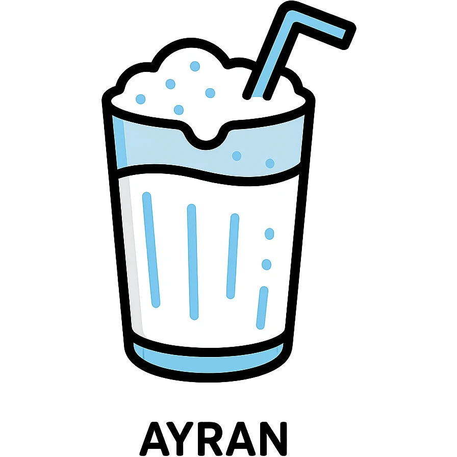 highly detailed icon of Ayran, transparent glass with visible texture, white foamy drink, blue accents, straw, reflections and depth, color outline style emoji
