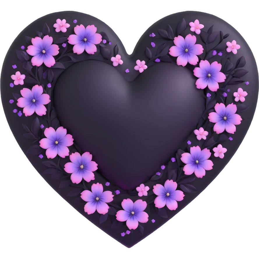 goth sakura heart, black heart with iridescent sakura petals, soft glow emoji