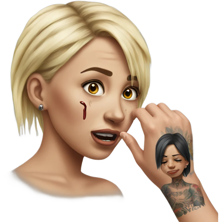 Hyper Realistic Beautiful tattooed woman crying pulling her boyfriends hand  emoji