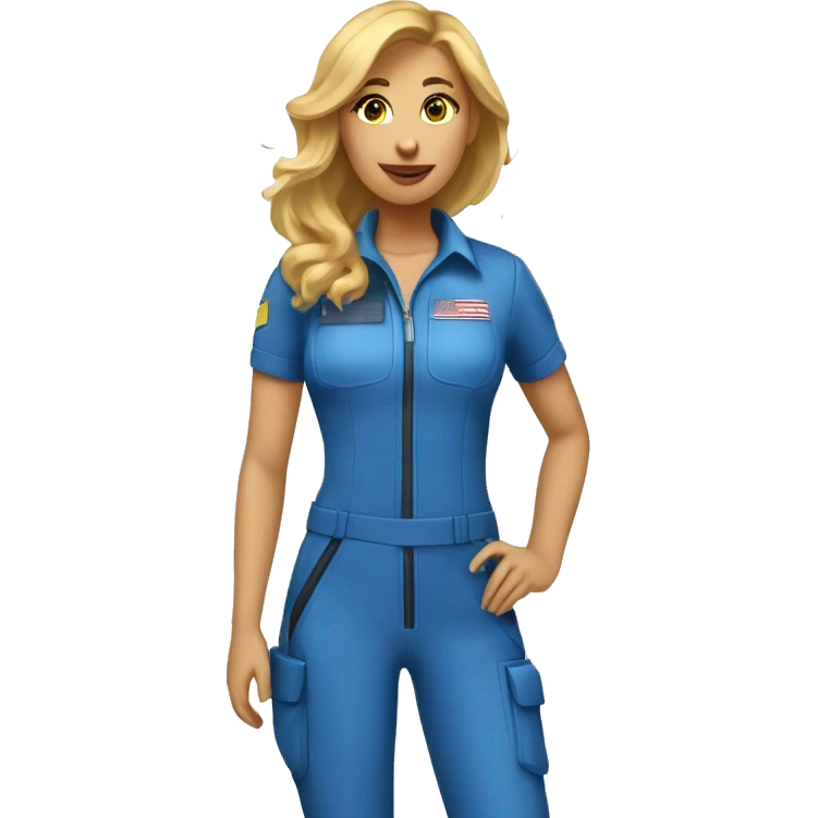 Pretty Honey blonde woman fair skin in blue helmet and blue flight jumpsuit  emoji