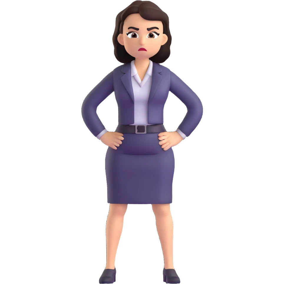 full body angry profesora without glasses with hands on hips emoji