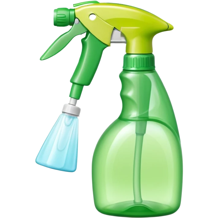 medium-sized spray bottle with curved trigger nozzle and ergonomic grip, bright translucent green or blue tones, multipurpose cleaner for kitchen or home use, no label, no extras, soft lighting, subtle shadows, emoji scale emoji