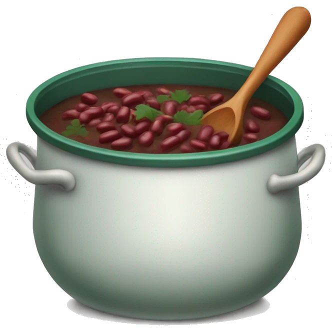 Large pot of dark green stew with red kidney beans and ladle emoji