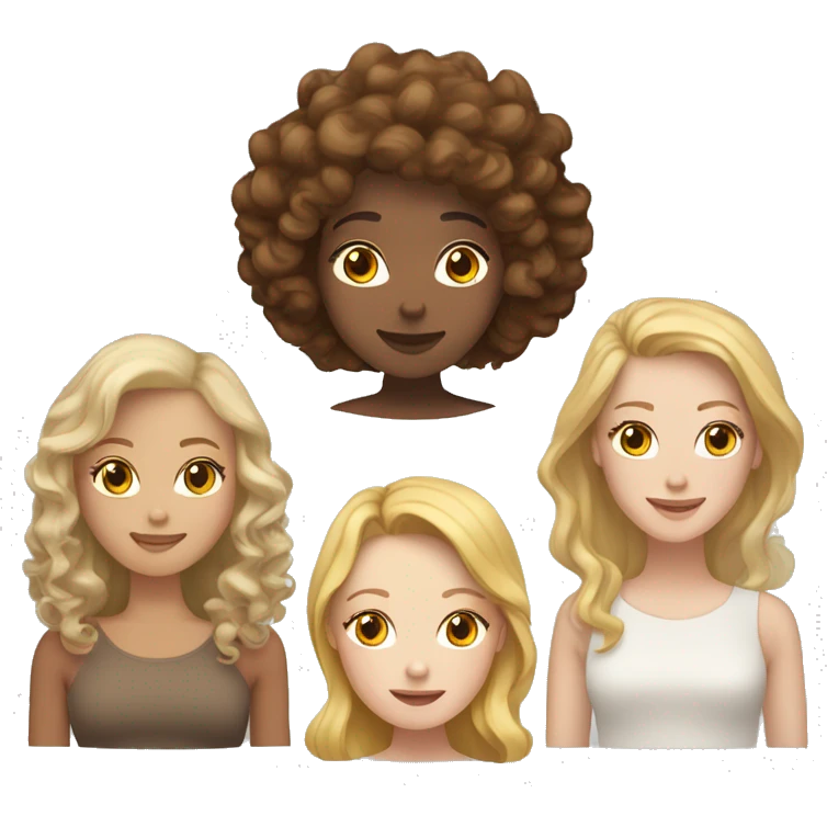 tan woman with curly hair, pale woman with blonde straight hair, pale woman with red straight hair, pale woman with dark brown straight hair, pale woman with light brown wavy hair emoji