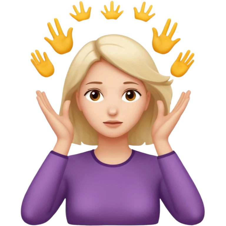 woman touching her own head with both hands expanding mind emoji