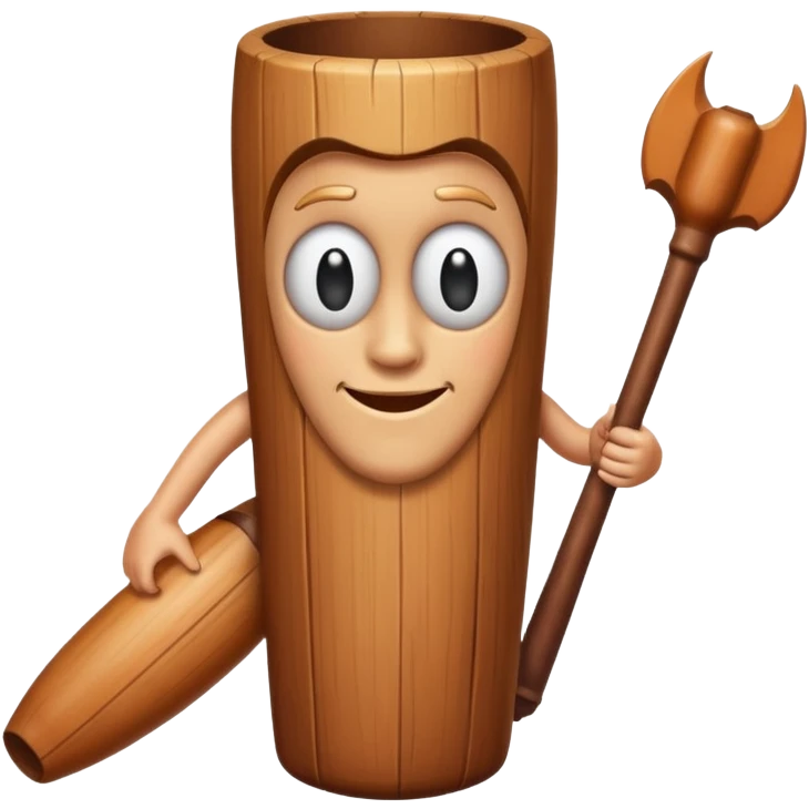 Make a wood tube with a face and wooden legs and arms and a bat emoji