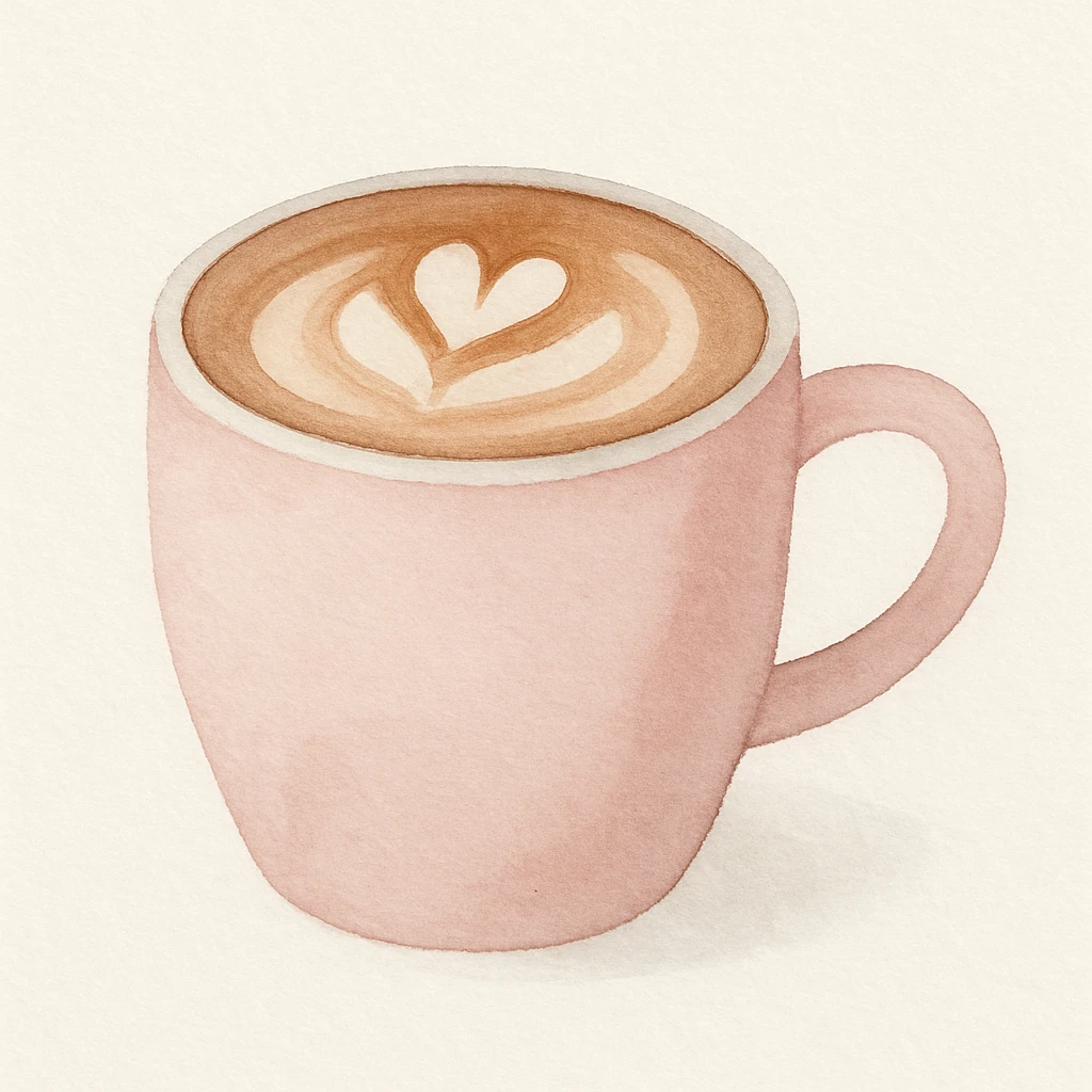 a pink mocha, cute and inviting, watercolor art style emoji