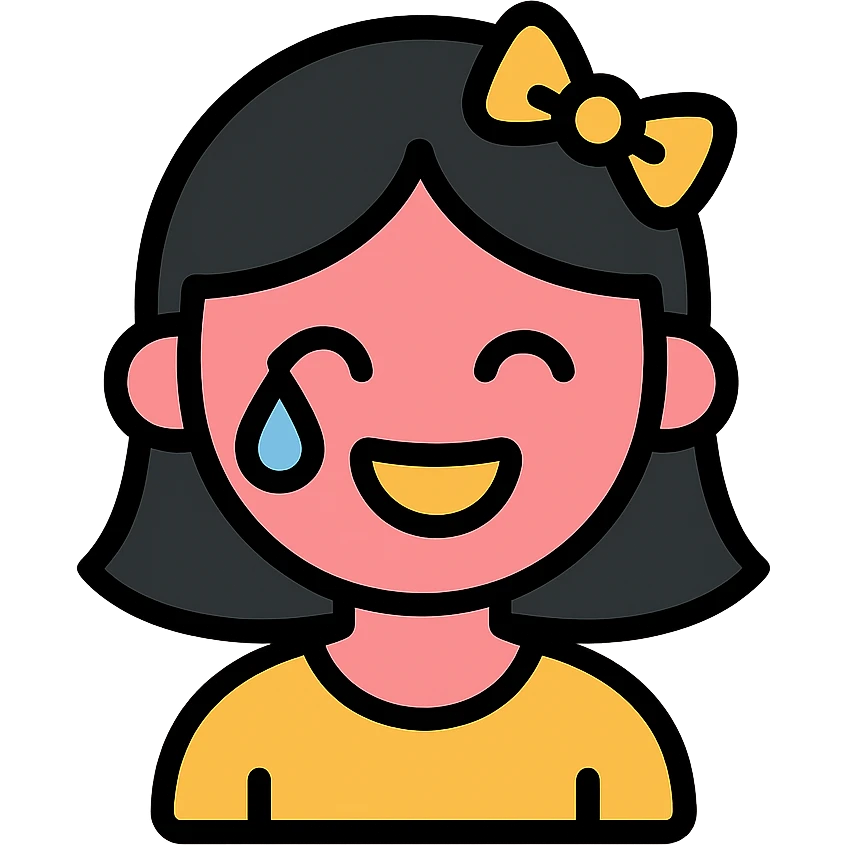 pembe ağlayan ve gülen, siyah saçlı kız emoji