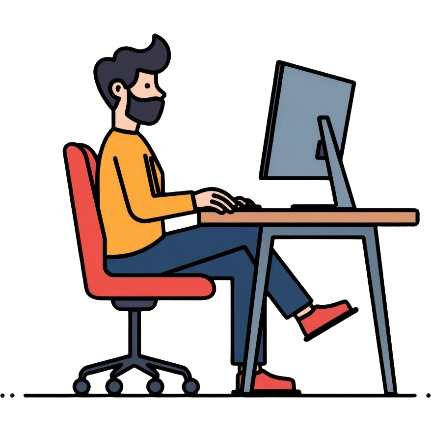 Junior IT Specialist with small laptop, single monitor, basic tools emoji